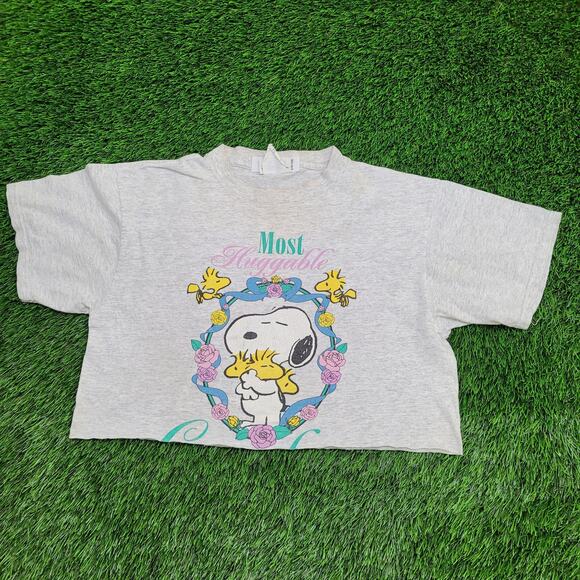 Vintage 80s Snoopy Crop-Top Shirt Womens Large 21x17 Peanuts - Picture 1 of 13